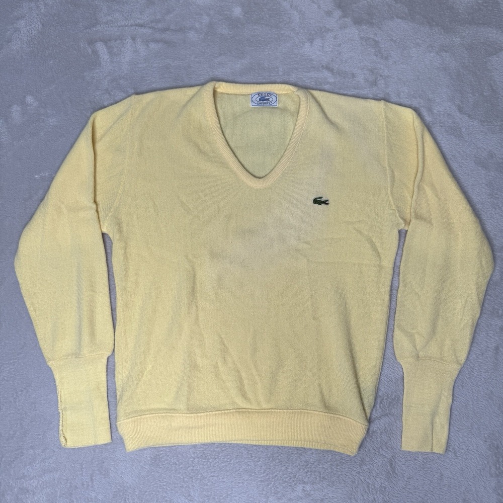 Vintage‎ Izod Lacoste Men's V Neck Sweater Size Medium Preowned Yellow